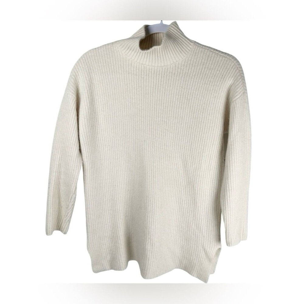 Saks Fifth Avenue 100% Cashmere Ivory Mock Neck Rib Knit Pullover Sweater Large